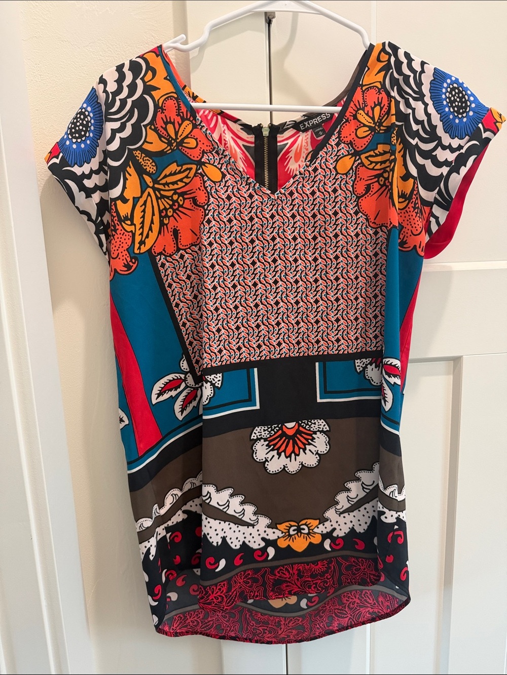 Express Multicolor Floral and Geometric Mini Dress